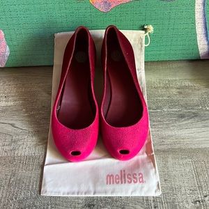 USED Melissa Ultragirl Pink & Red gradient velvet flats sz 8 US 37 BR